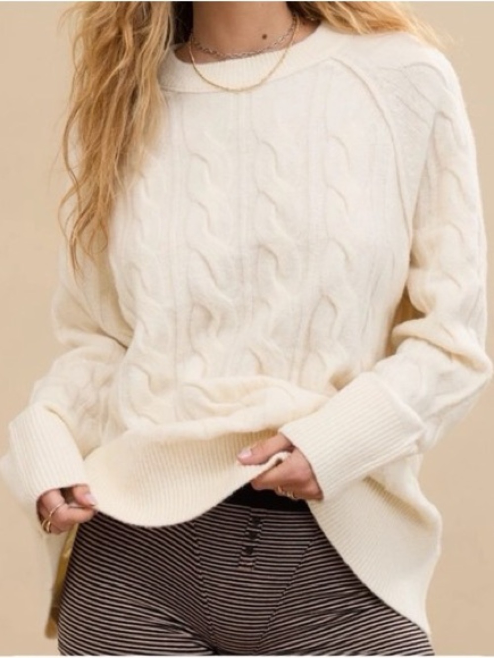 Aerie unREAL Cozy Cable Knit Crewneck Sweater Size X Large